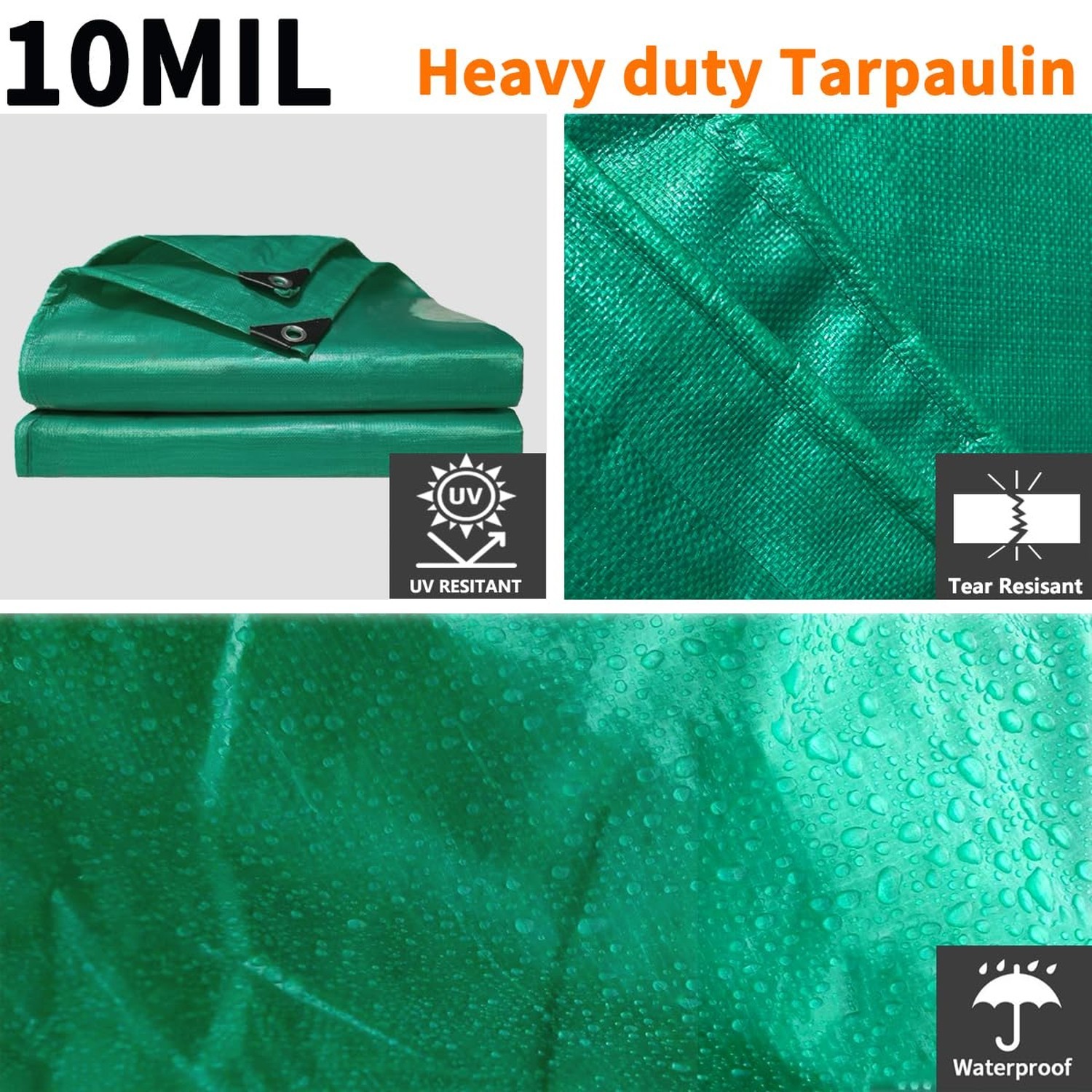 Tarps Heavy Duty Waterproof 8x10ft, 10Mil Poly Tarps with Grommets, UV Resist…