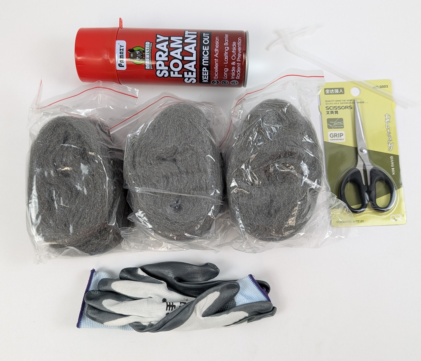 Upgraded Rodent Barrier Kit Steel Wool 3.2″ x 7.5ft Spray Foam Sealant 350ml