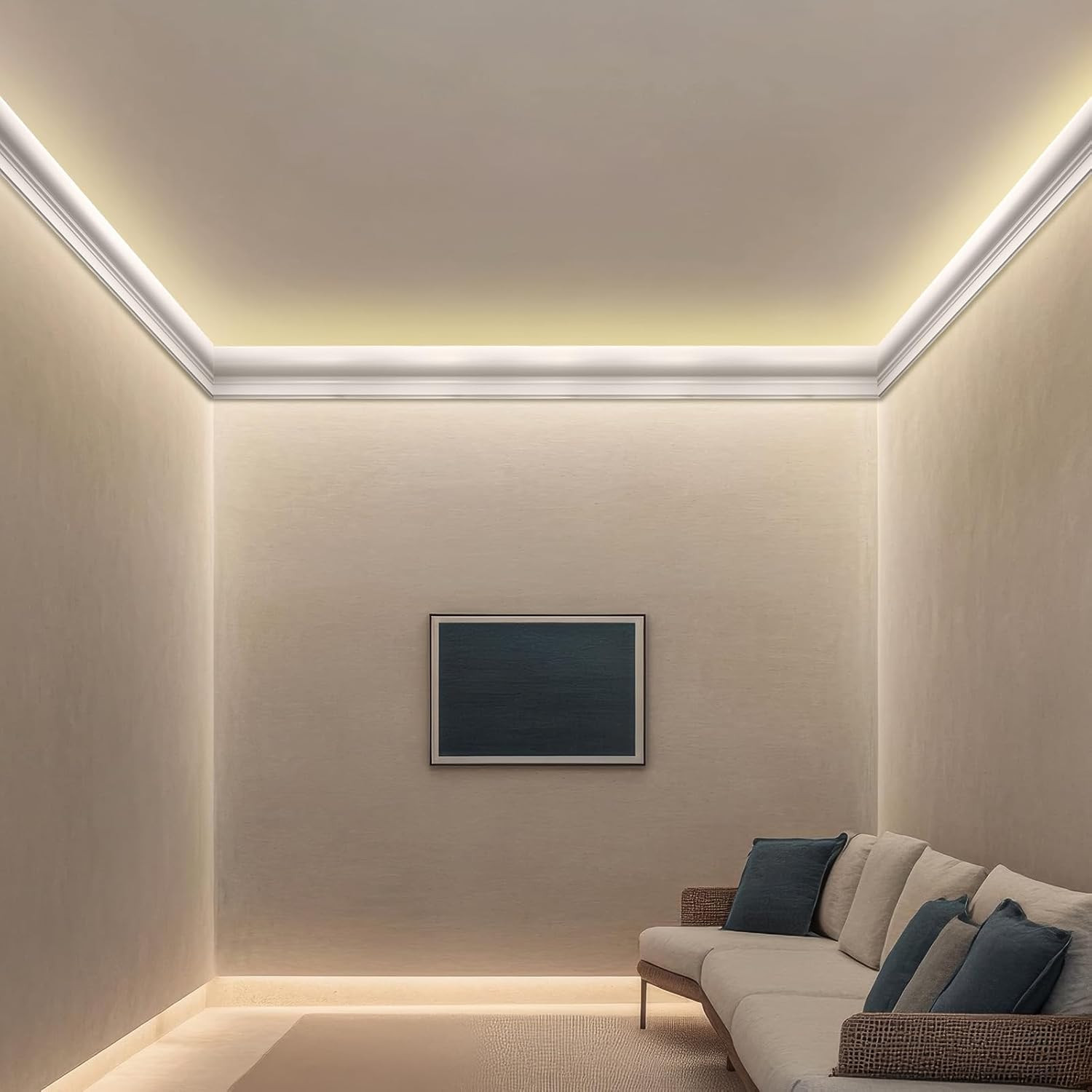 16 Pcs 63 Ft Ceiling Crown Molding with LED Duct Kit for Easy Lighting