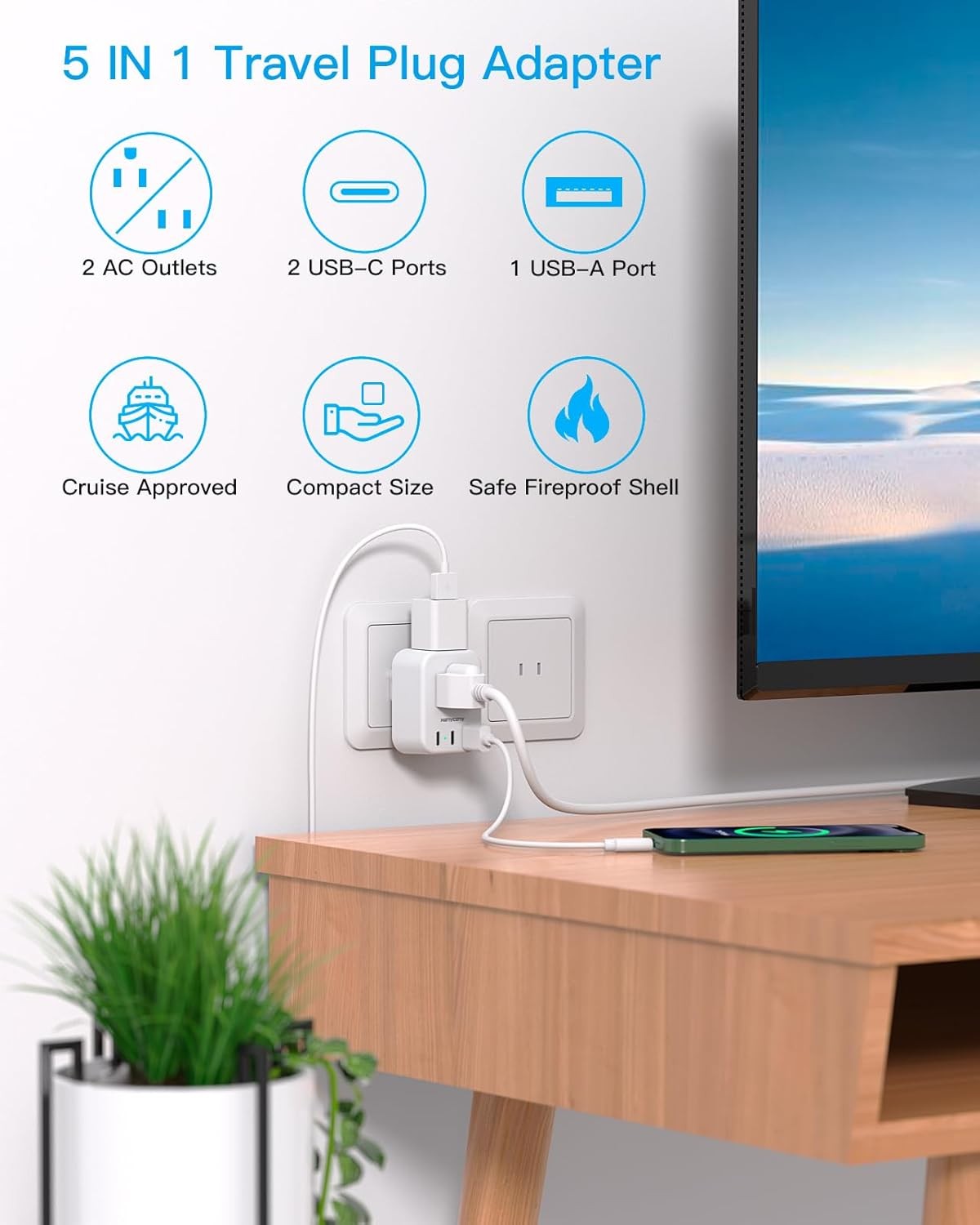 Japan Power Adapter 2 Outlet 3 USB 2 Pack