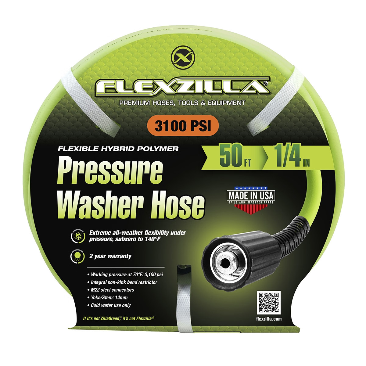 Flexzilla Pressure Washer Hose 1/4″ x 50′ with M22 Fittings (Boxed)