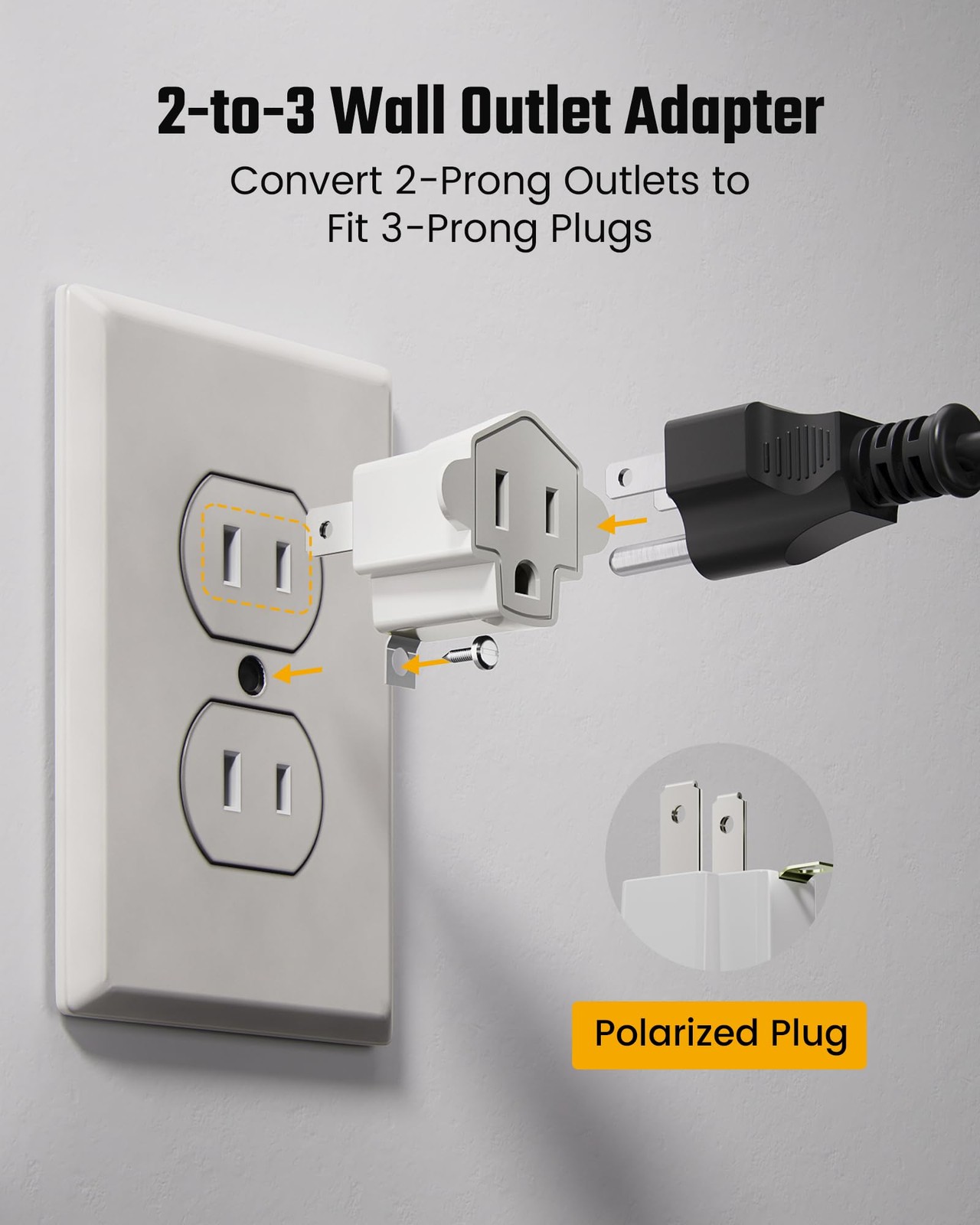 3 Prong to 2 Outlet Adapter, 3 Pin 2 4 Pack, White (4-Pack)
