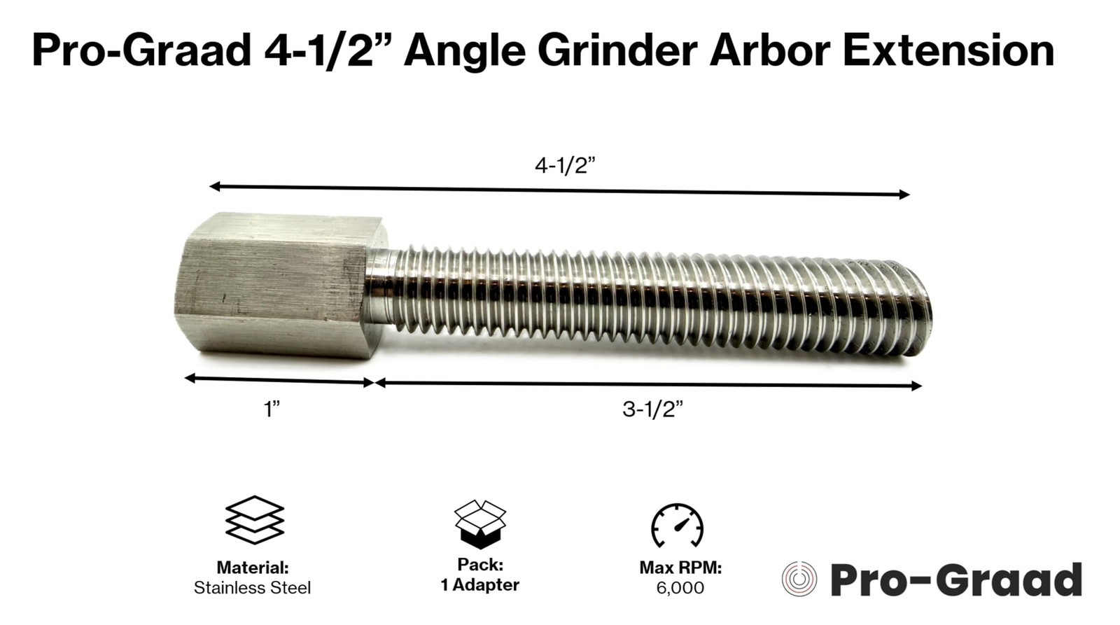 Pro-Graad Angle Grinder Extender Shaft 13060 5/8-11 Female to 5/8-11 Male…