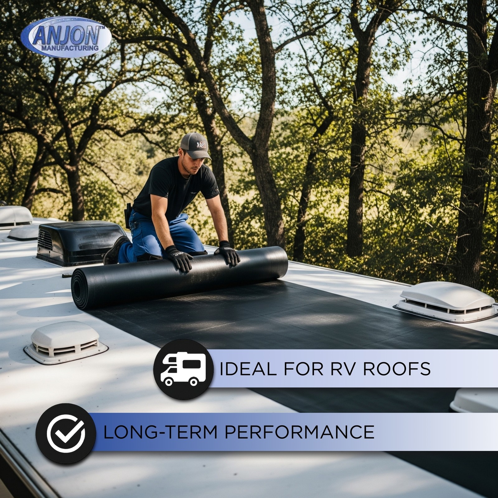 ANJON EPDM Roofing Rubber 10′ x 15′ | 45 Mil Roof Membrane for Flat Roof, RV