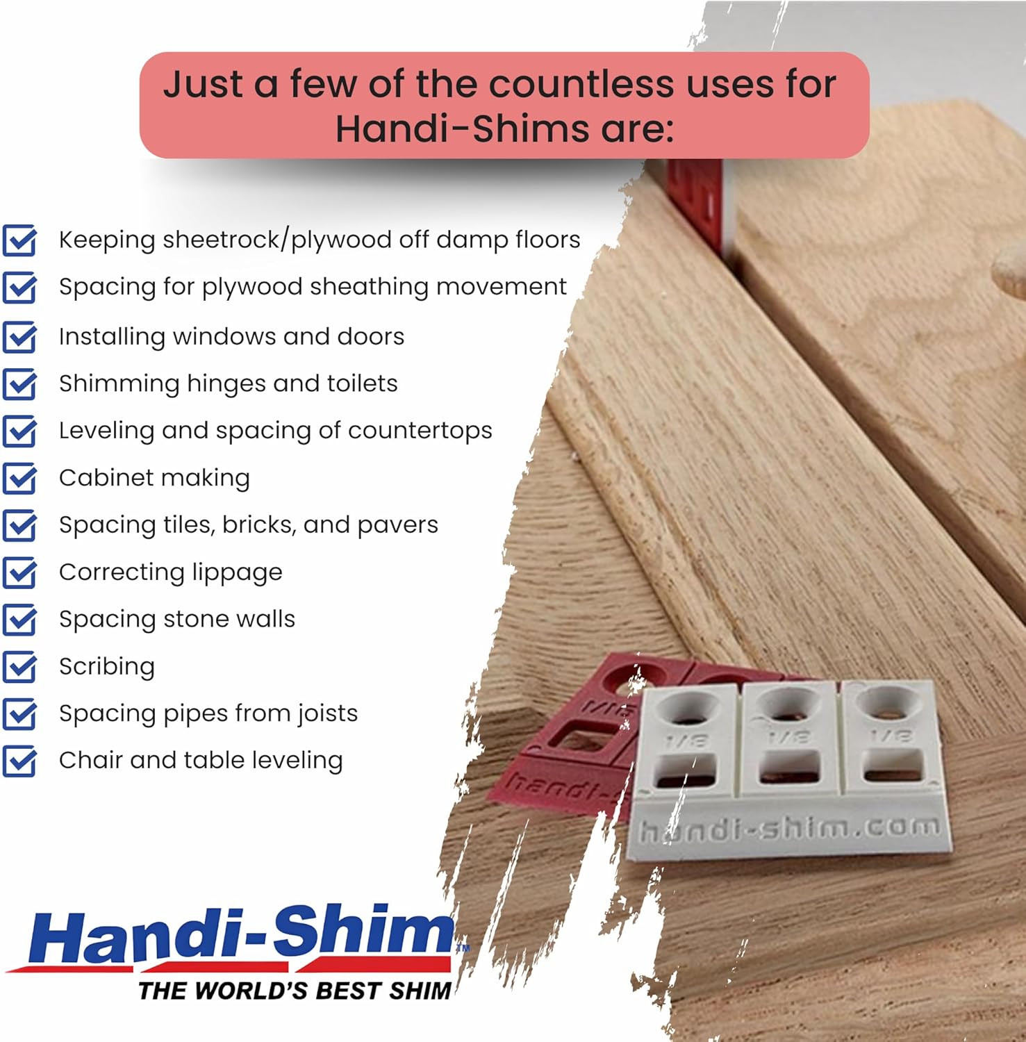 Heavy Duty Reusable Plastic Construction Shims for Spacing, Leveling, Plumbing a