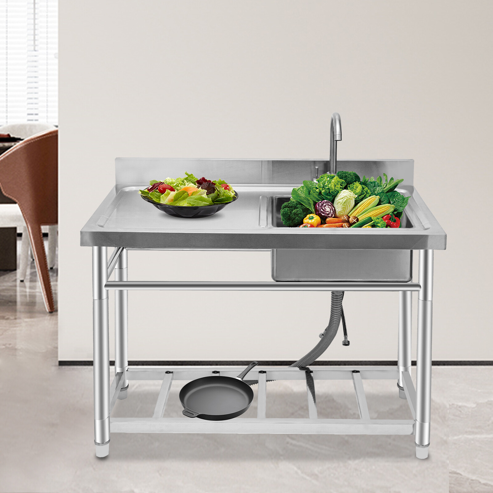 Single Bowl Kitchen Sink Fits Laundry Room Bathroom US Stainless Steel Durable.