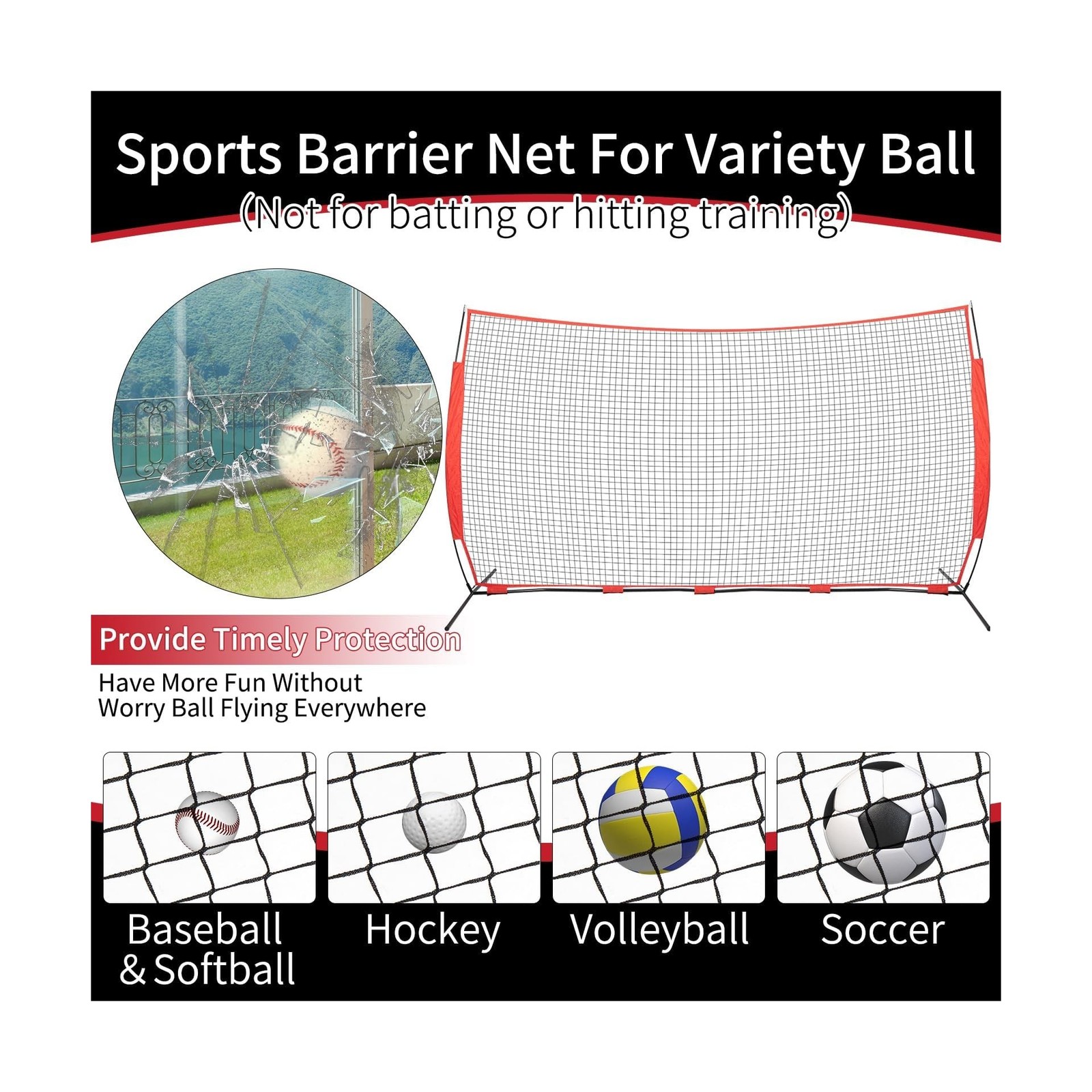 7×7/16×10/20x10ft Backstop Net, Ball Stop Net with Handbag,Fix Sports Net Bar…