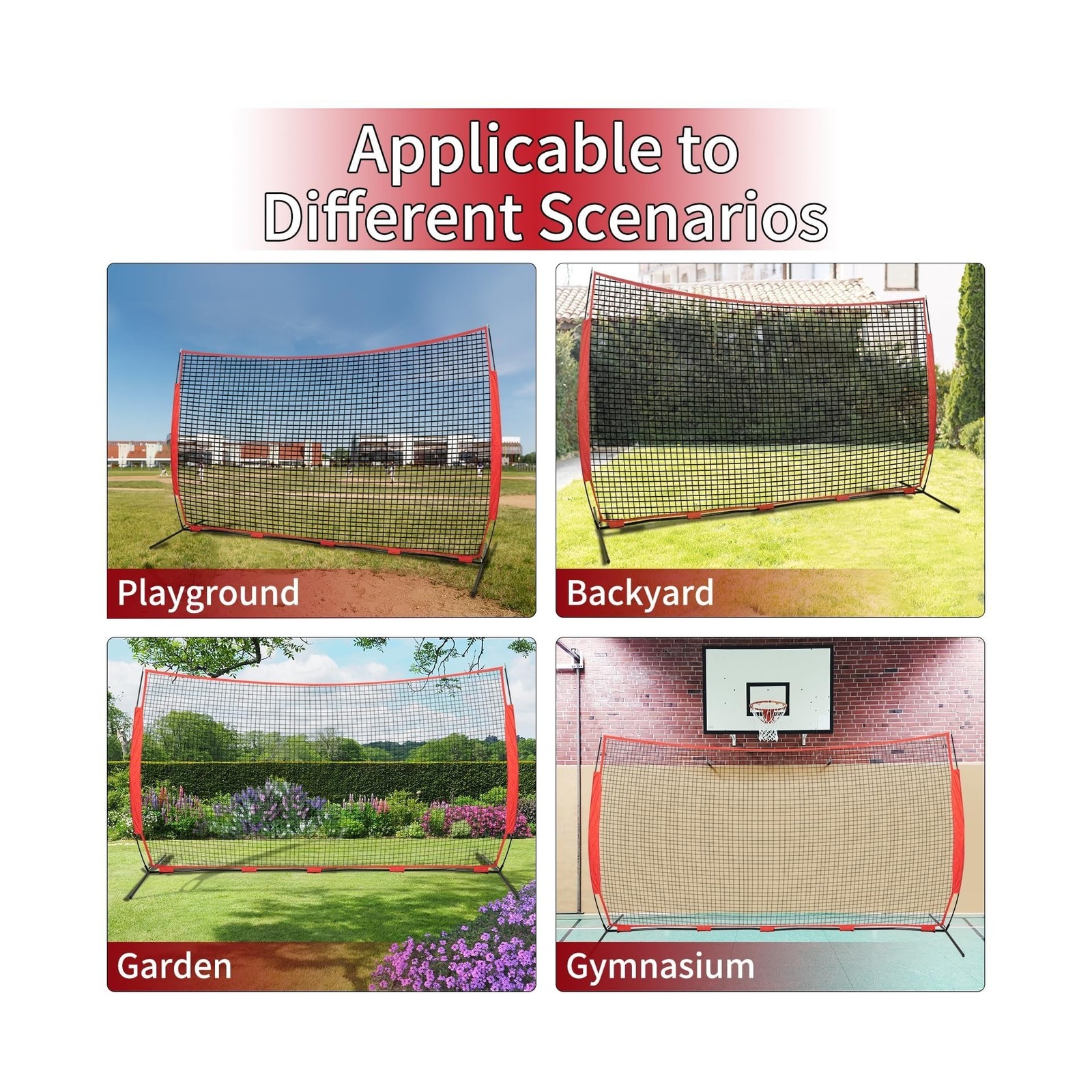 7×7/16×10/20x10ft Backstop Net, Ball Stop Net with Handbag,Fix Sports Net Bar…