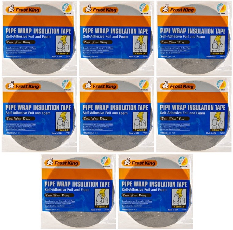 (8) ea Frost King FV15 2″ x 1/8″ x 15′ ft Foil & Foam Pipe Wrap Insulation Tape
