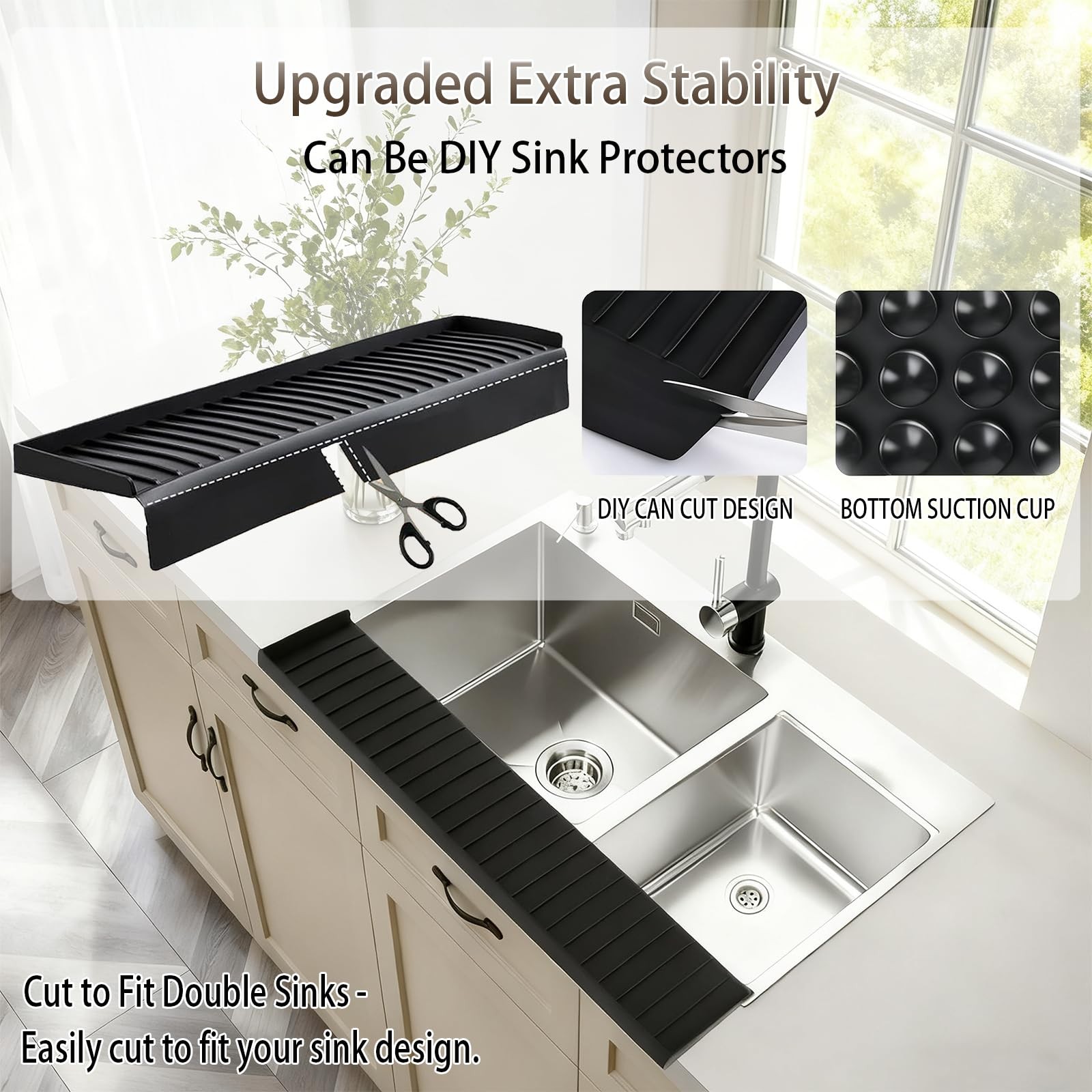 Silicone Sink Edge Protector with Suction Cup 4″ x 4in*20in, Black