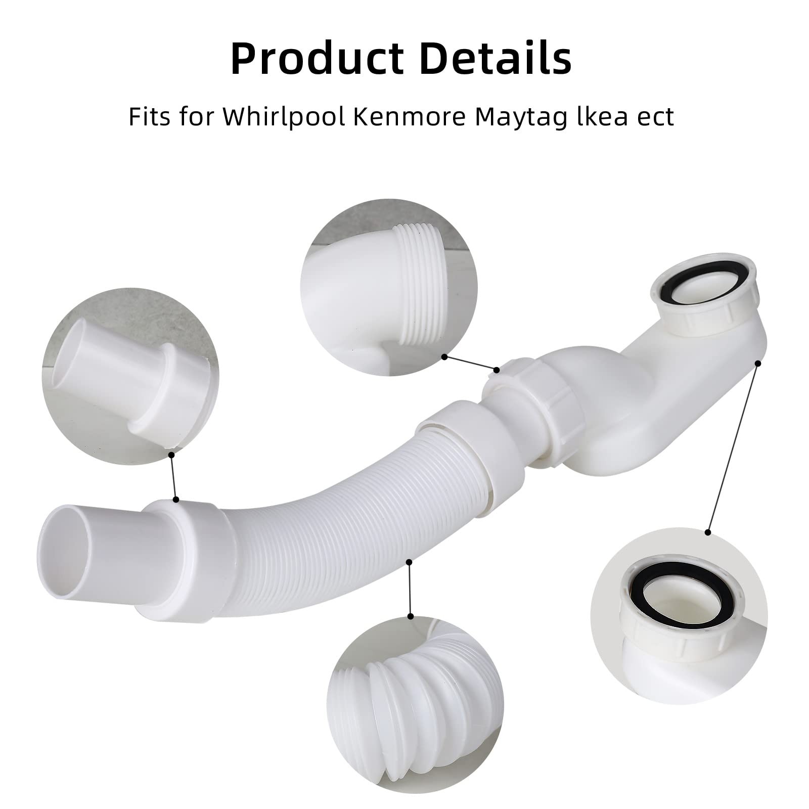 Flexible Freestanding Tub Drain Kit – Low Profile Flat P 1 1/2 inch, White