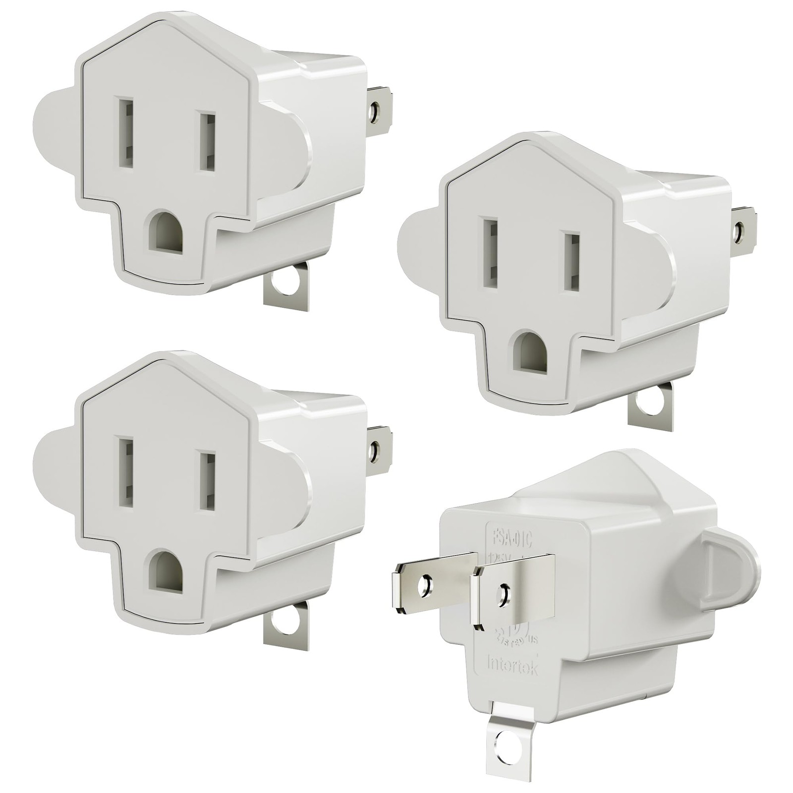 3 Prong to 2 Outlet Adapter, 3 Pin 2 4 Pack, White (4-Pack)