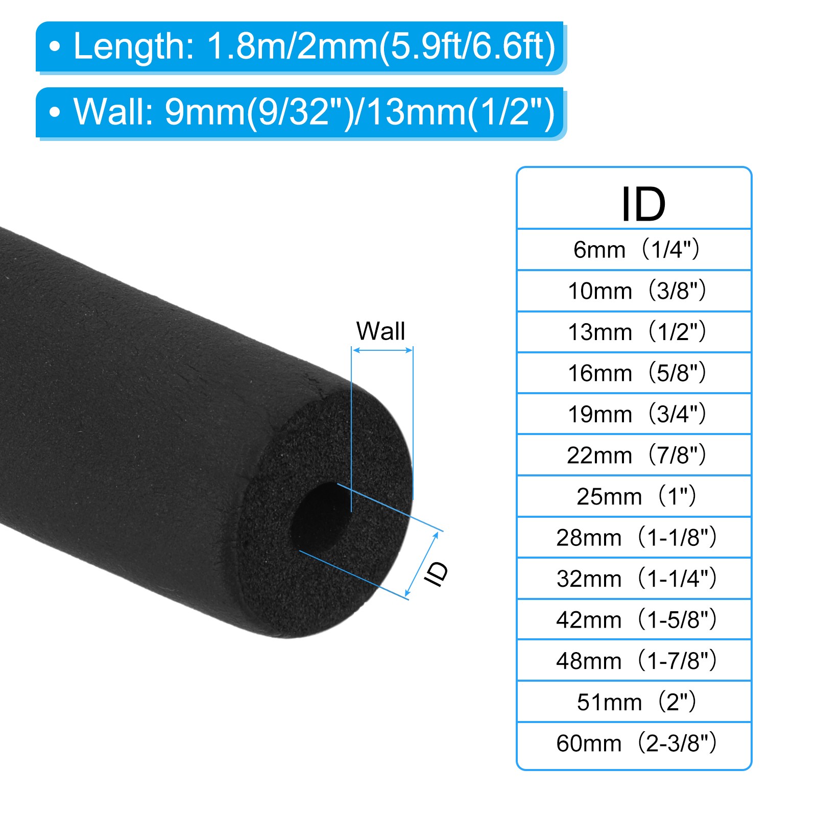 1″(25mm) x 6Ft Pipe Insulation Foam Tube Pipe Cover Wrap Roll Bar Padding