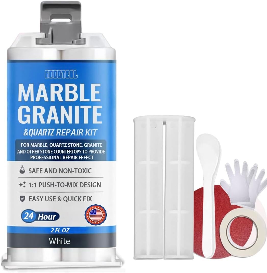 Quartz Countertop Chip Repair Kit White Granite & Marble Crack Filler, Stone Fix
