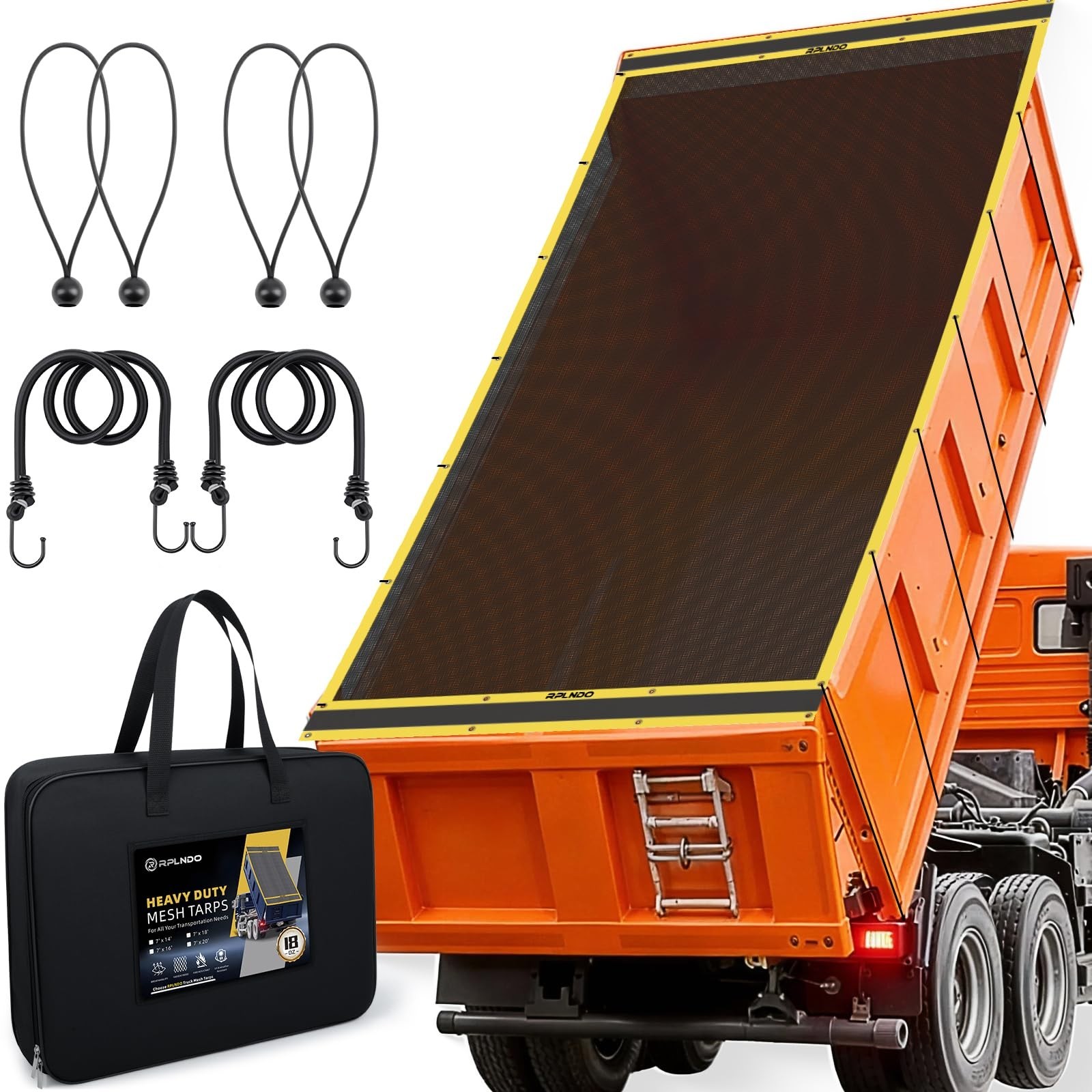 18oz Dump Truck Tarp 7 x 18 ft,Black PVC Coated Heavy Duty Cover with 5″ Pock…