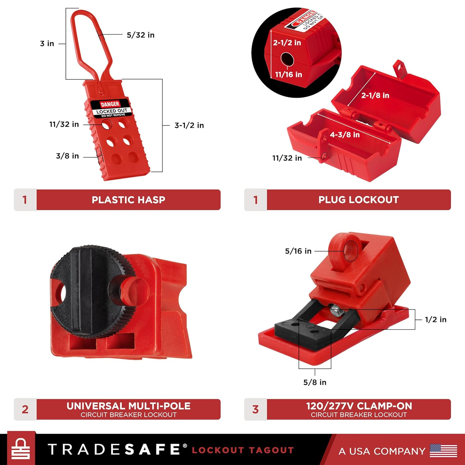 Electrical Lockout Tagout Kit LOTO Locks Hasps Breaker Plug Lockout Tags Red