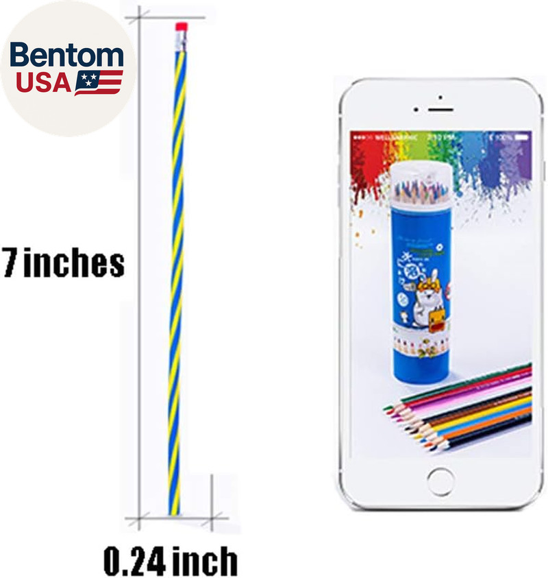 35 PCS Colorful Flexible Soft Bendable Pencil with Eraser, Magic Striped Pencil