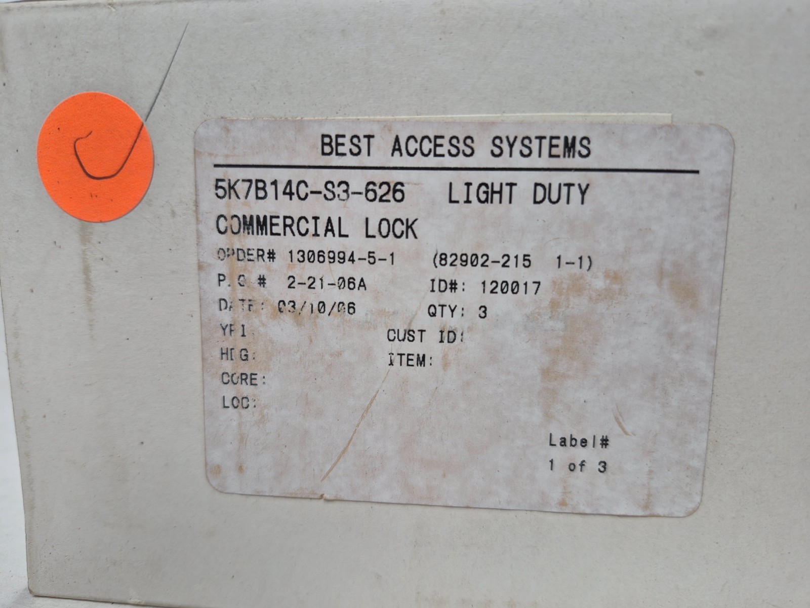 New STANLEY SECURITY SOLUTIONS SK7A14C STK 626 BEST Core W/ Keyset