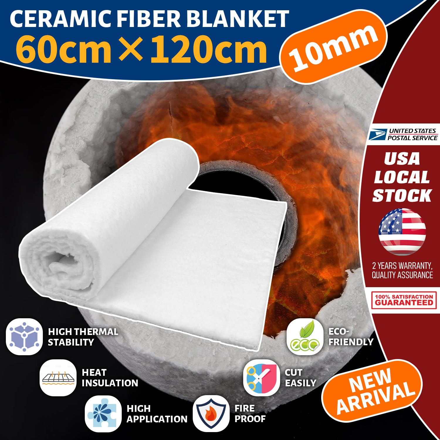 New 10mm Ceramic Fiber Blanket For High Temperature Pipe Insulation 120cm* 60cm