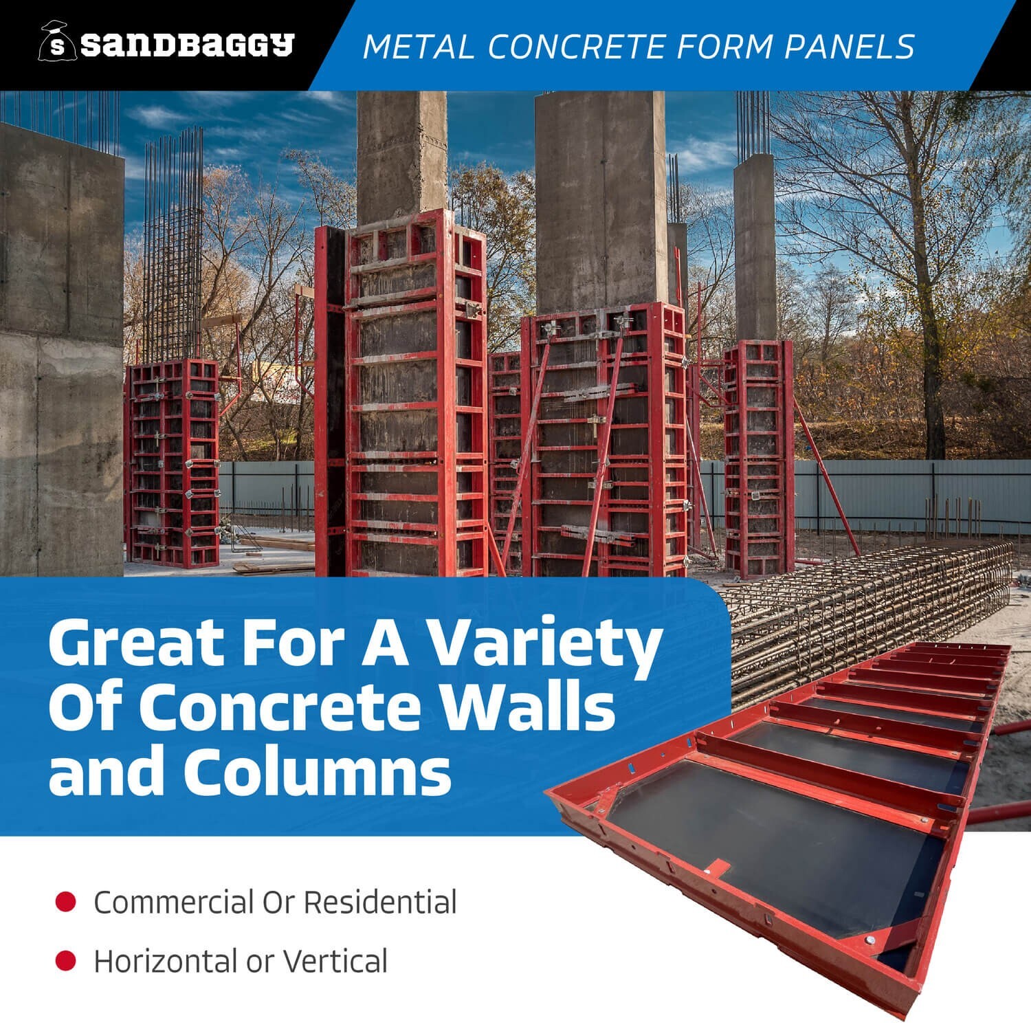 Sandbaggy (1 Qty) 24 inch x 8 ft Metal Concrete Form Panels – HDO Plywood