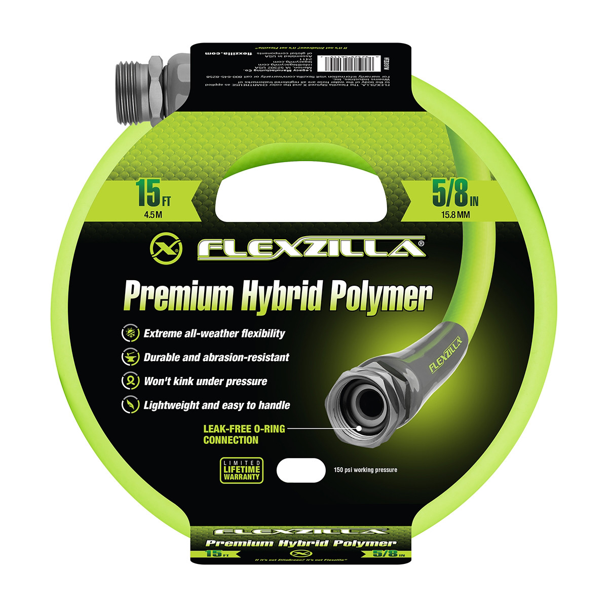 Legacy Manufacturing Flexzilla Garden Hose, 5/8″ x 15′, 3/4″ – 11 1/2 GHT HFZG5
