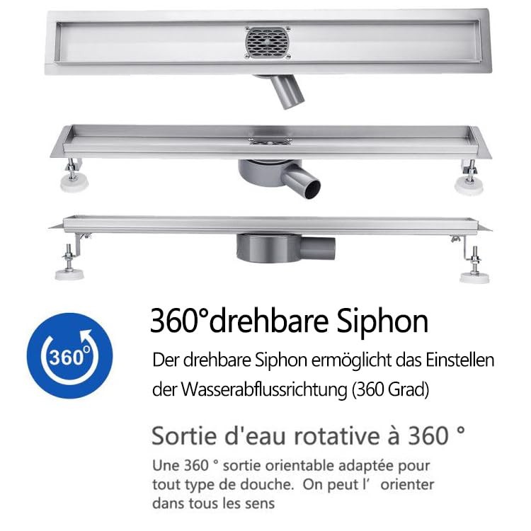Shower Channel 70 cm Tileable 360 Degree Stainless Steel Complete Set Shower Drain Extra…