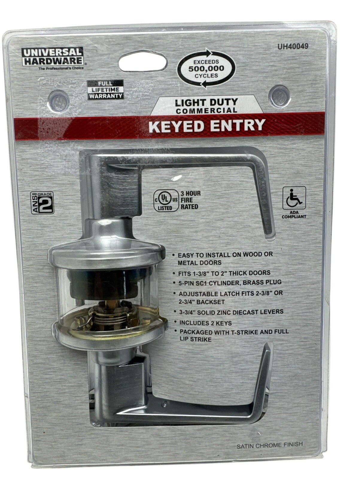 Commercial Keyed Entry Door Lever In Satin Chrome Universal Hardware UH40049 NEW