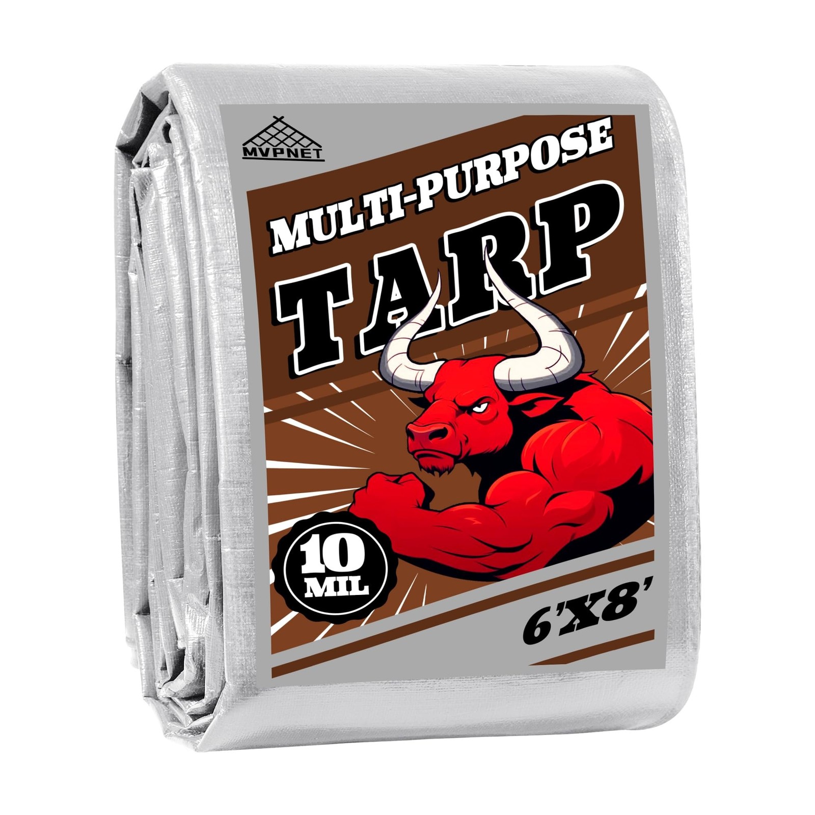Tarp 6×8 ft Heavy Duty 10mil Silver/Brown 100% Waterproof High Durability Mul…