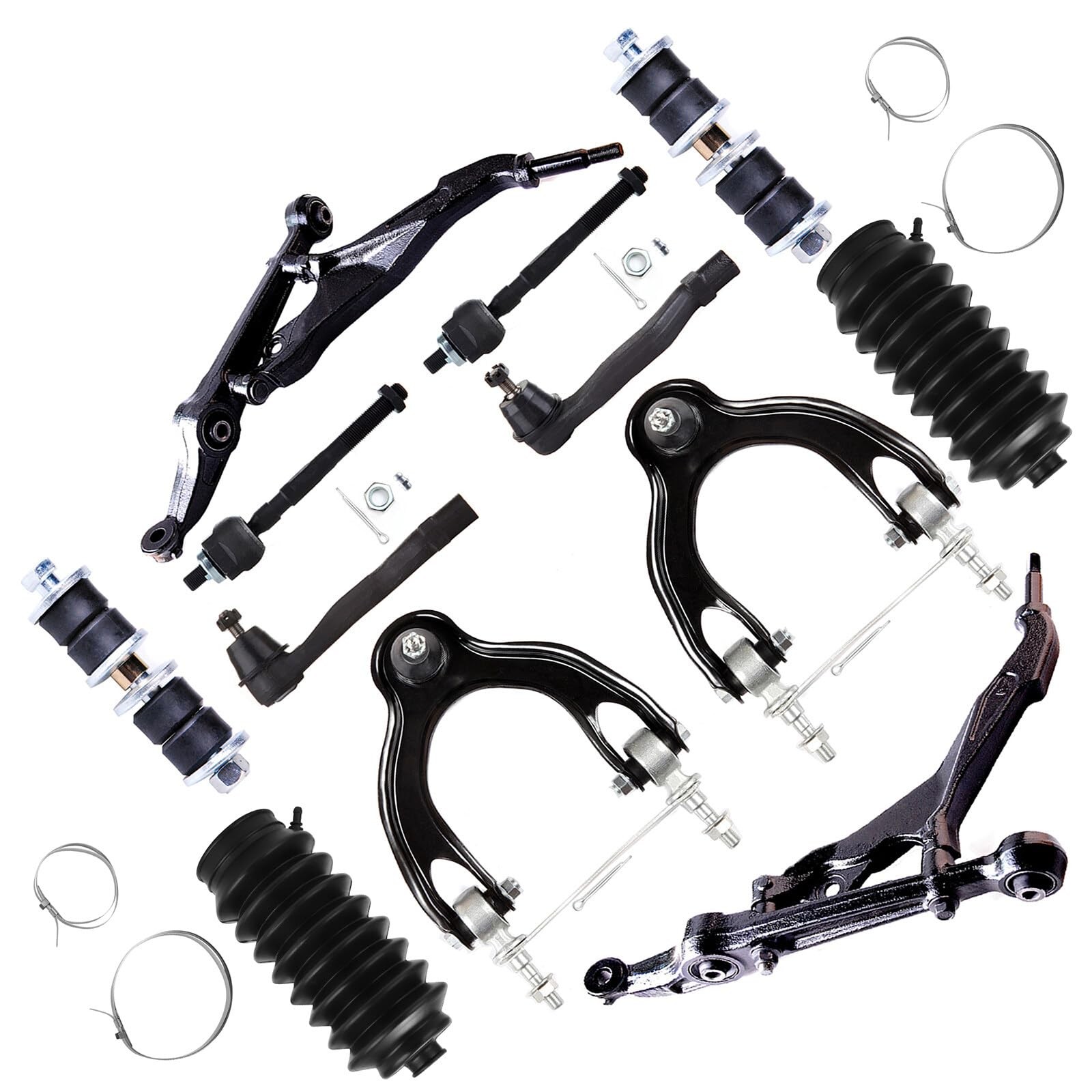 12pcs Suspension Kit w/ Control Arms Sway Bar Links Tie Rod Ends Boots