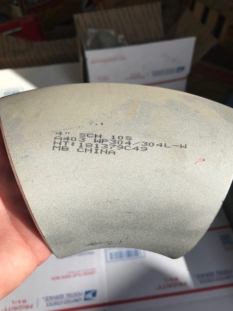 45-DEGREE ELBOW 4″ Schedule 10 Long Radius 304 Stainless Steel Weld Fitting