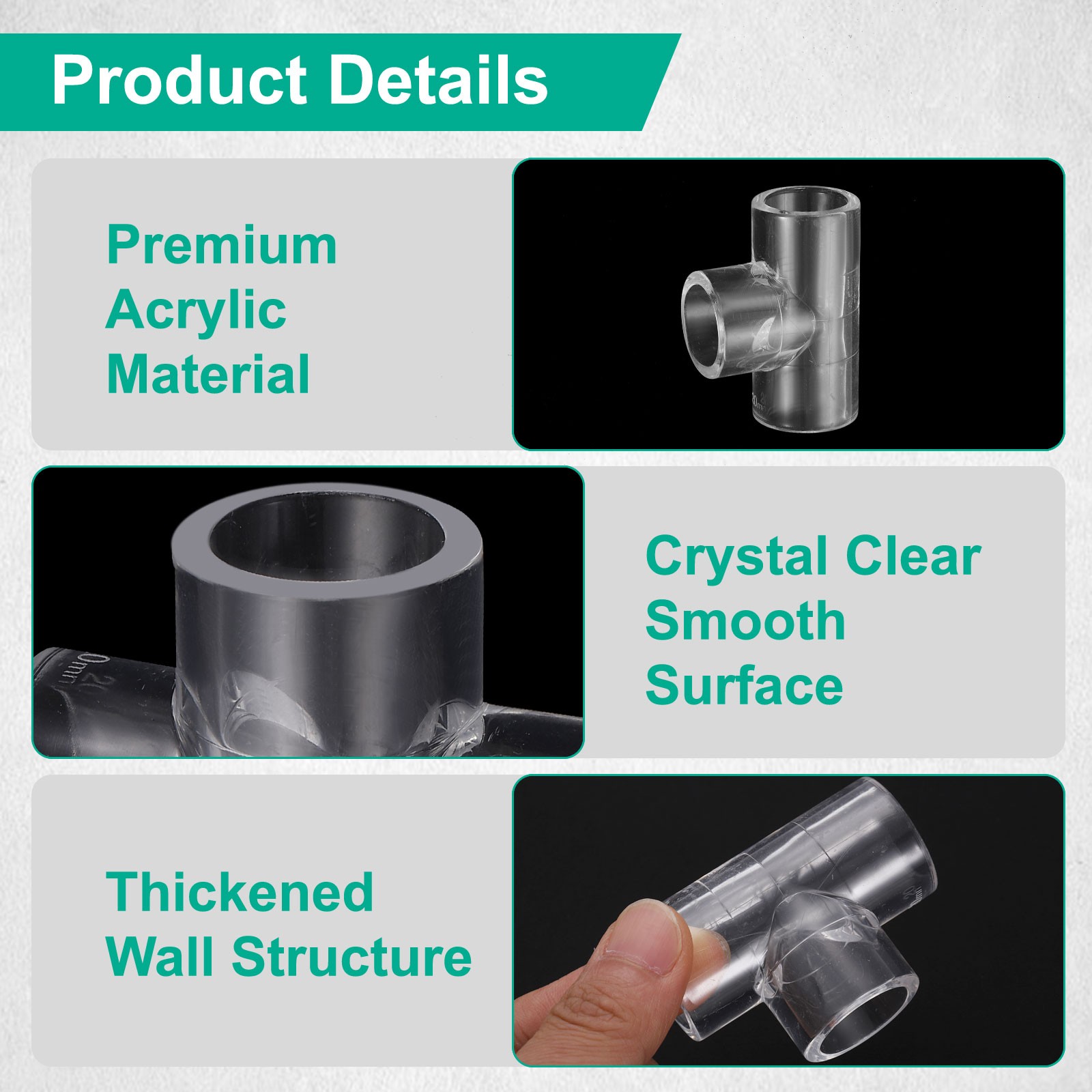 3Pcs Clear Tee Pipe Fitting, 20mm/0.79″ Elbow Fitting Adapter Tube Connector
