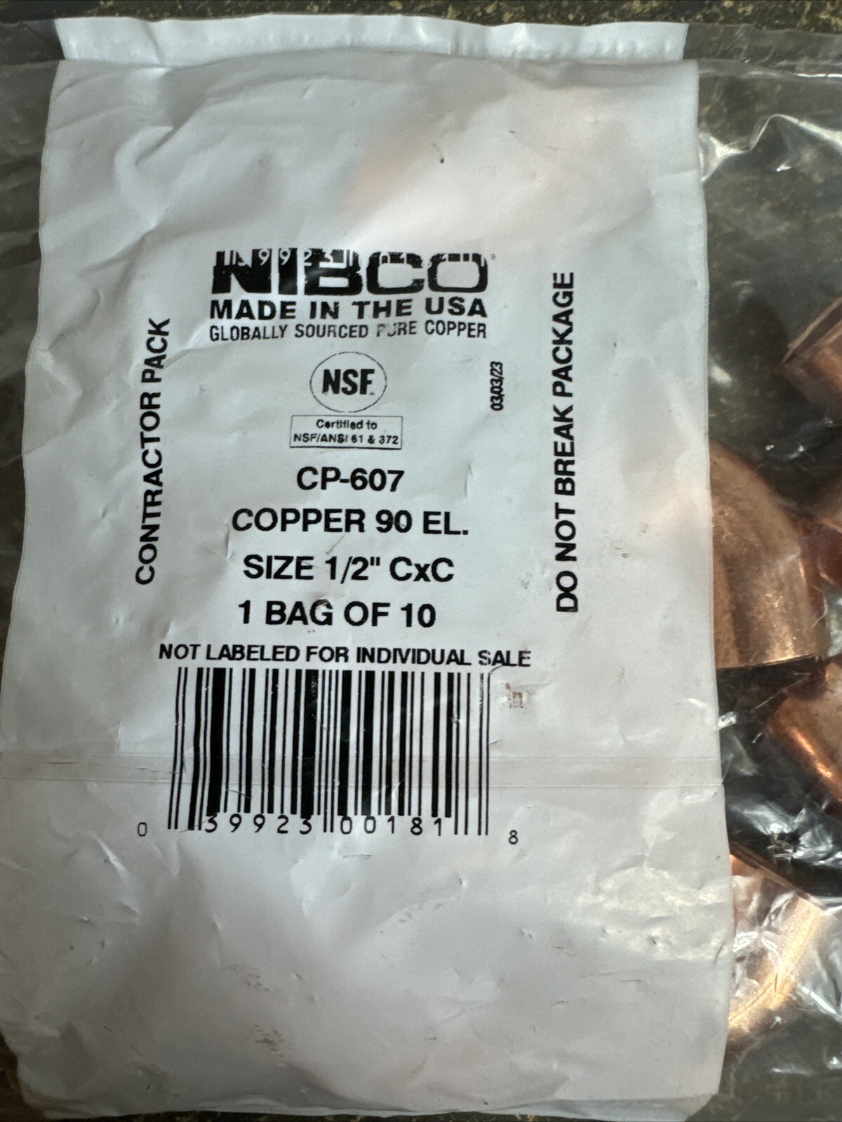 1/2 In. CxC 90 Deg. Close Ruff Copper Elbow (1/4 Bend) (10-Pack) CP-607