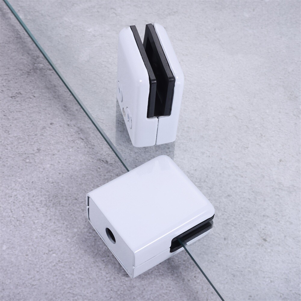 8Pcs Square Glass Clamps White for Indoor Outdoor Glass Shelves Bathroom Shower