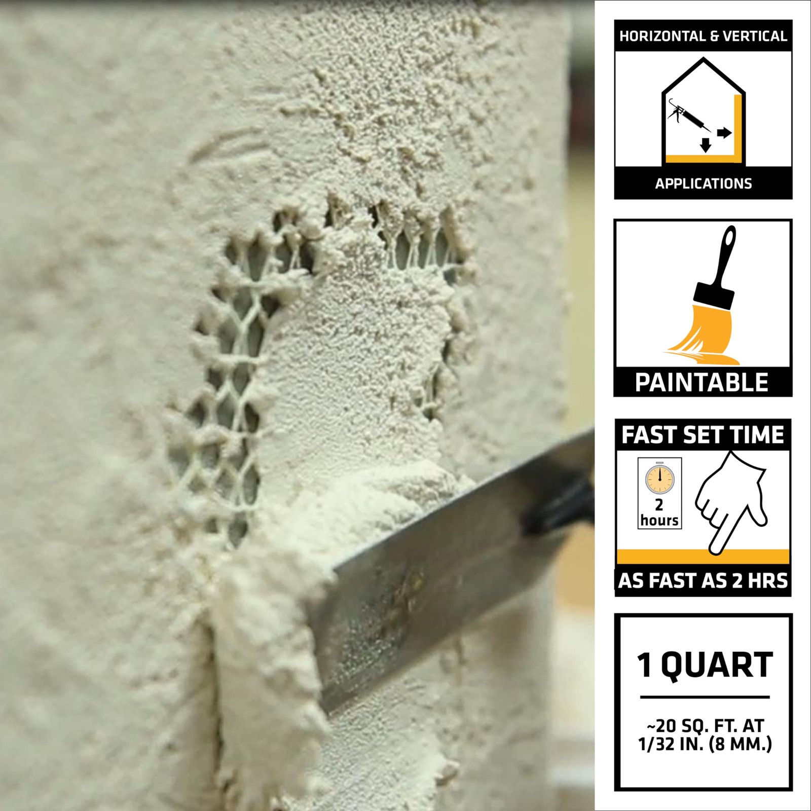 Stucco Repair Patch Textured White 1Quart ReadyMix for Cracks Spalls Interior