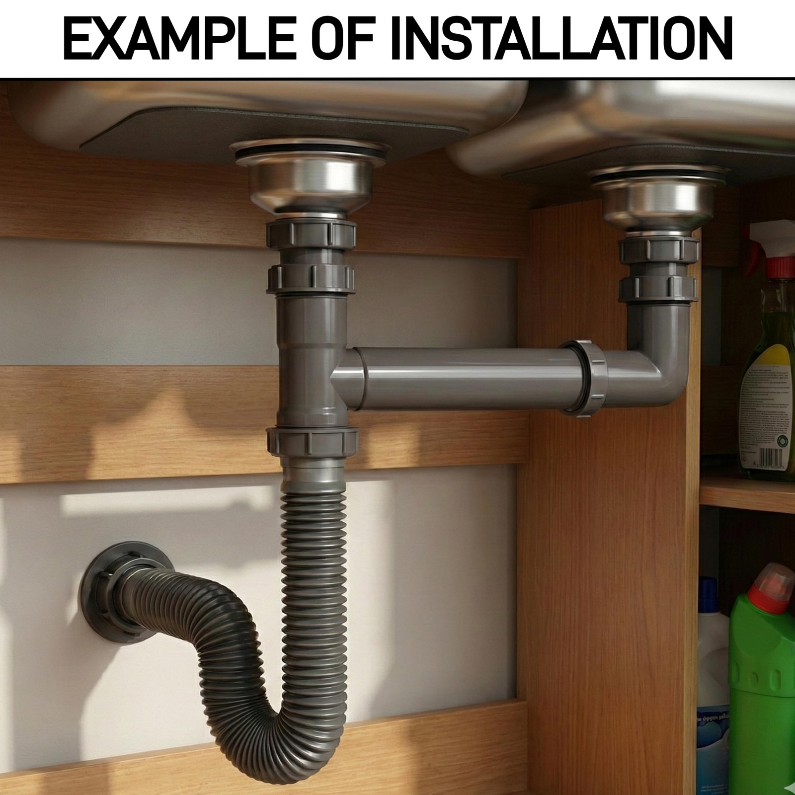 Double Bowl Kitchen Sink Drain Kit – End Outlet Waste for 1-1/2 Inch Gray