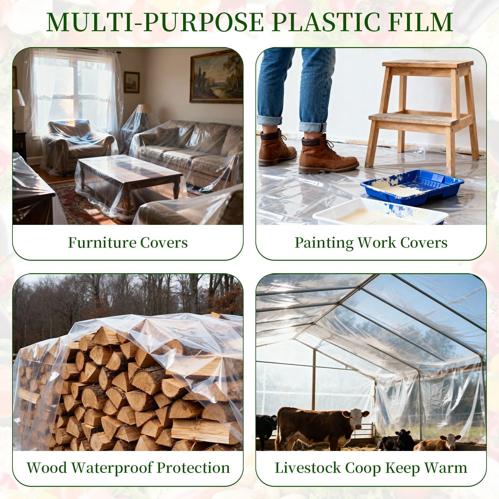 10×20 FT Greenhouse Plastic Sheeting, Transparent Greenhouse Film for Summer,…