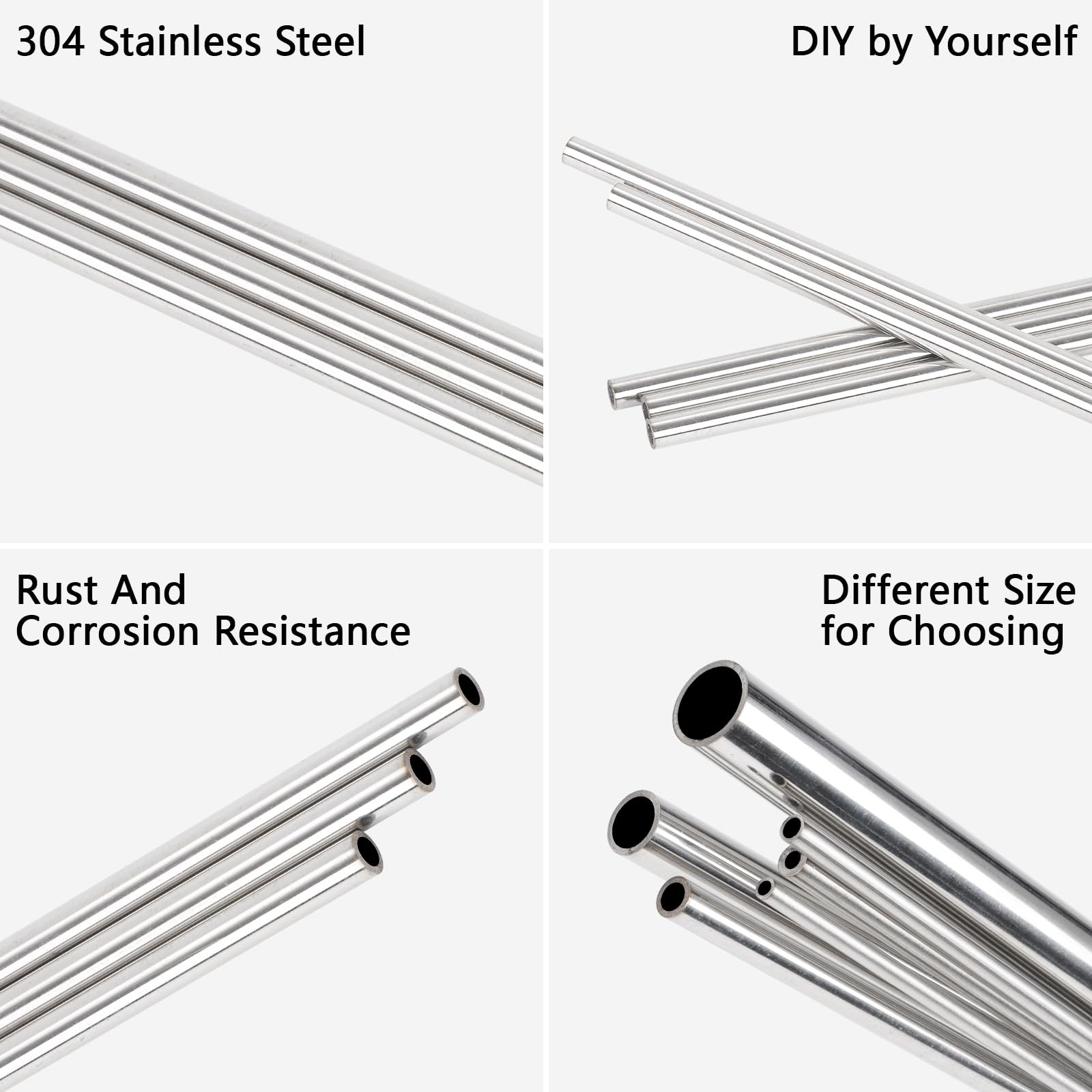 A-KARCK 1/2″ OD 304 OD, 10″ Length, 1mm Wall Thickness, 4 Pack, sliver