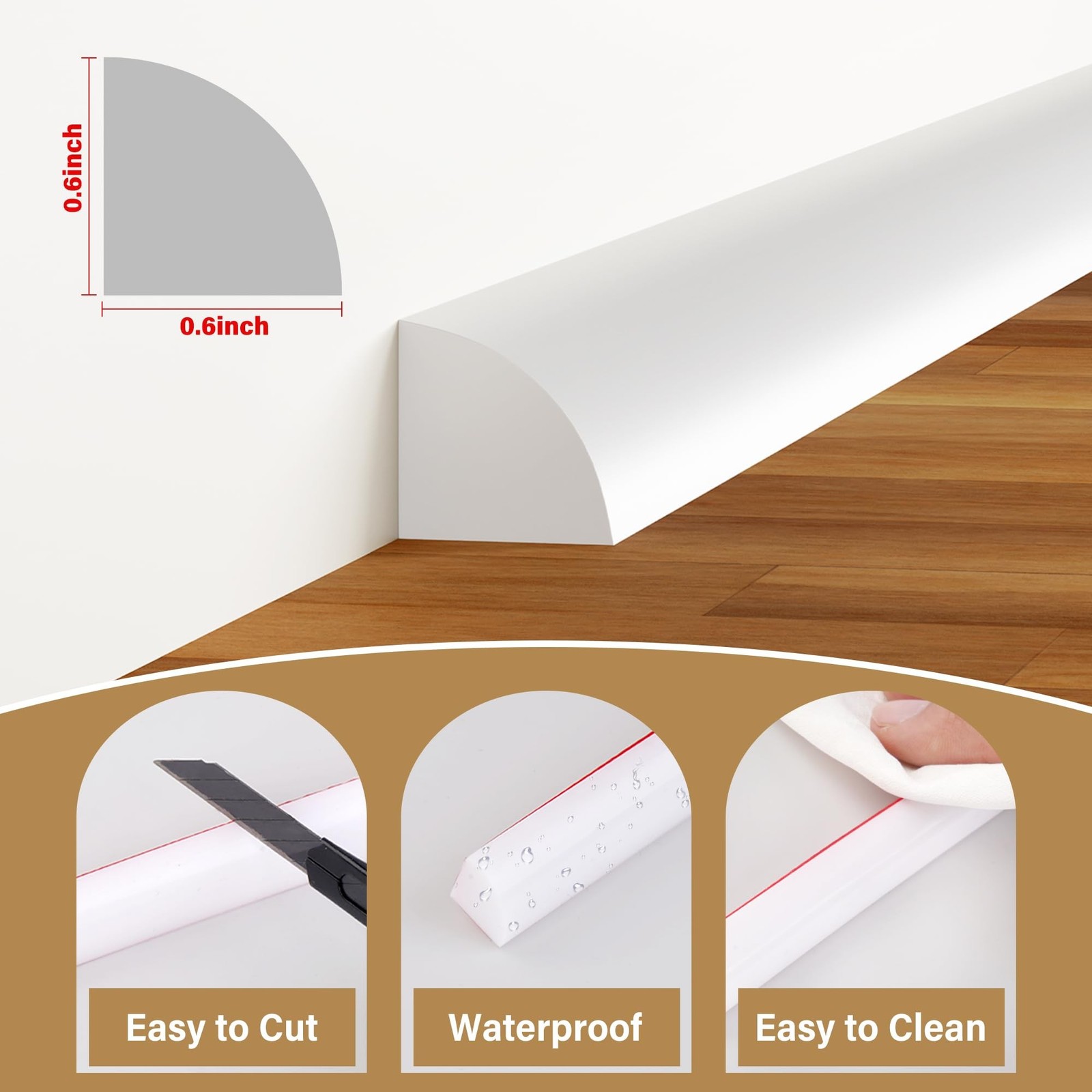 0.6″ W x 0.6″ H X 118″ L Flexible Quarter Round Molding, Peel and Stick Wall …