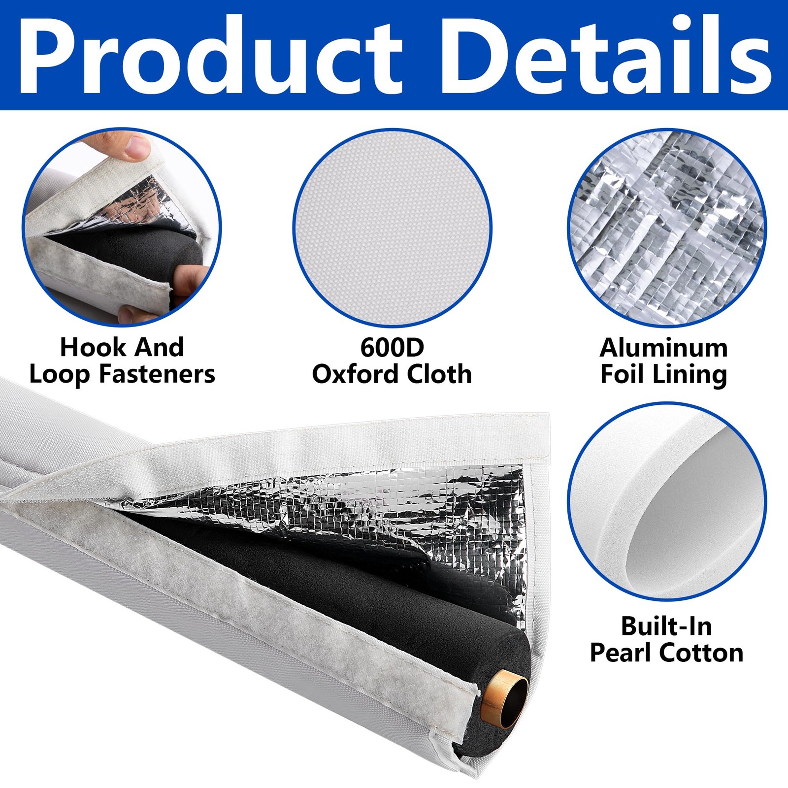 Nkiy Quen 3-Layer HVAC Copper Pipe Insulation Cover 72×10.2″ 600D Oxford AC