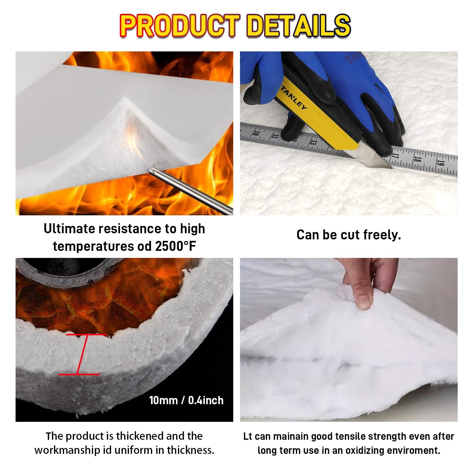 MODIGT 24″×16″×0.4″ Ceramic Fiber Insulation Blanket, Fireproof & Heat Resistant