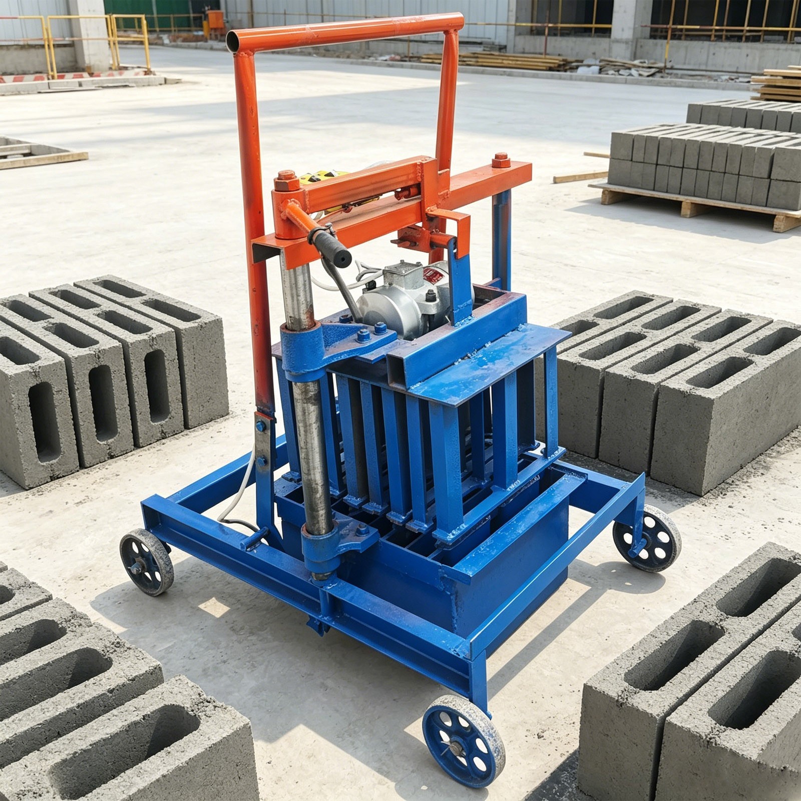 Hand-propelled Hollow Brick Maker 220V H4 4 Blocks Per Cycle Soil Block Former