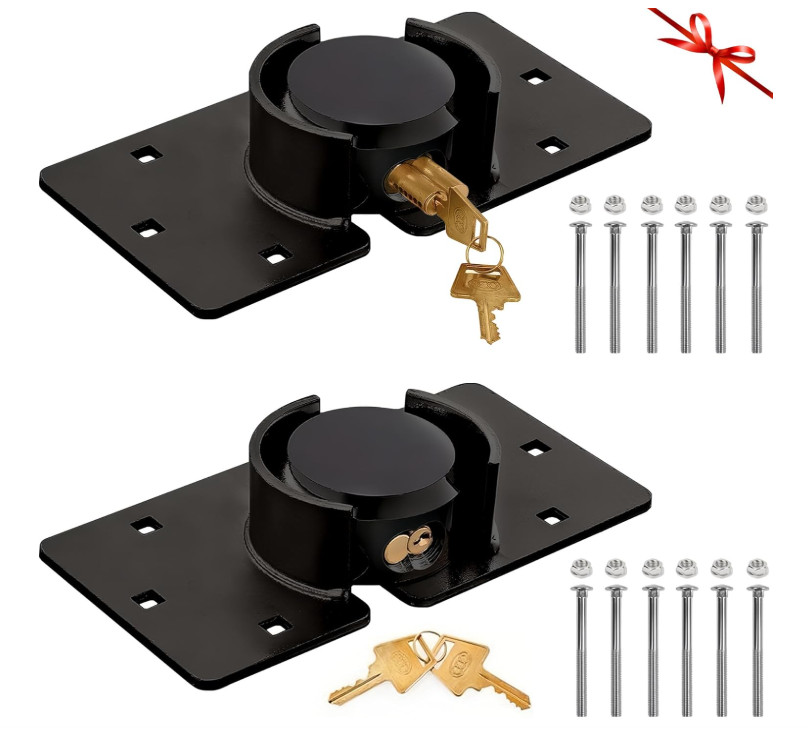 2PCS Van Door Locks Keyed Alike, 73mm Heavy Duty Hidden Shackle Padlock Hasp Set
