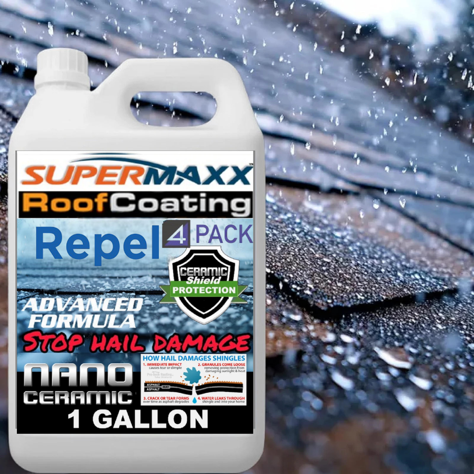 SUPERMAXX NANO ROOF COATING ASPHALT SHINGLES HAIL RESISTANT FORMULA- 4 PACK