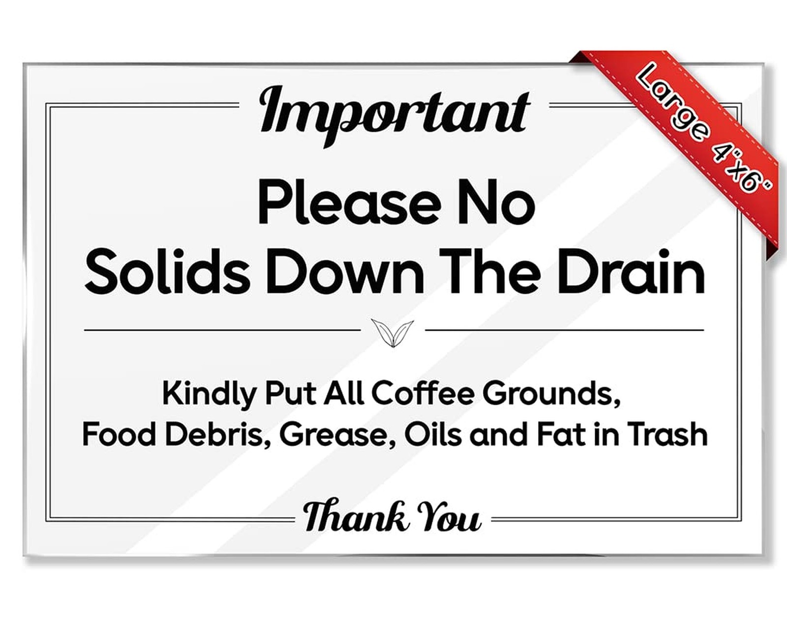 Please No Solids Down the Drain – 4″x6″ Acrylic Septic Sign with Mounting