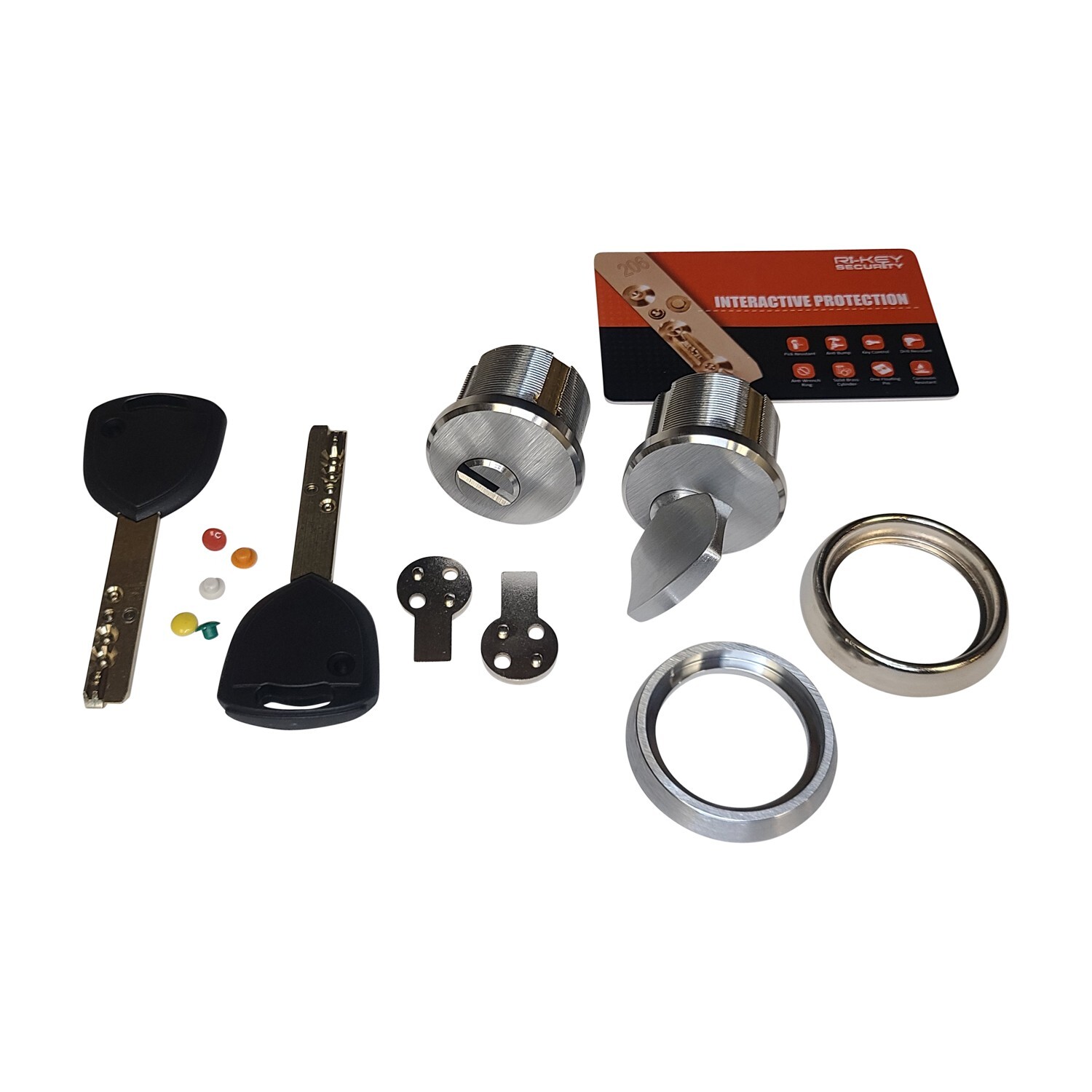 High Security Mortise Cylinder Set 1″ Solid Brass w 2 Dimple Keys (Keyed+T-turn)