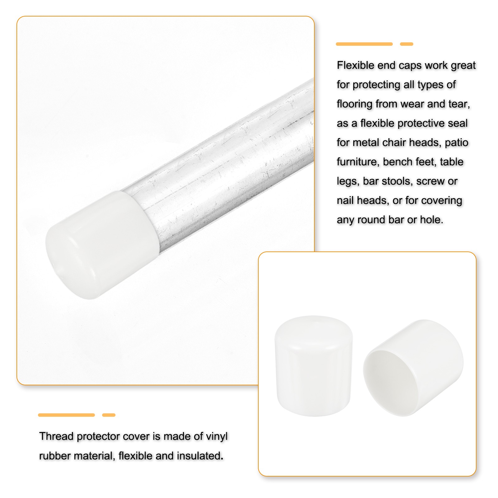 4Pcs White 47mm Rubber End Caps Round Vinyl Plug Insert Rubber Flexible