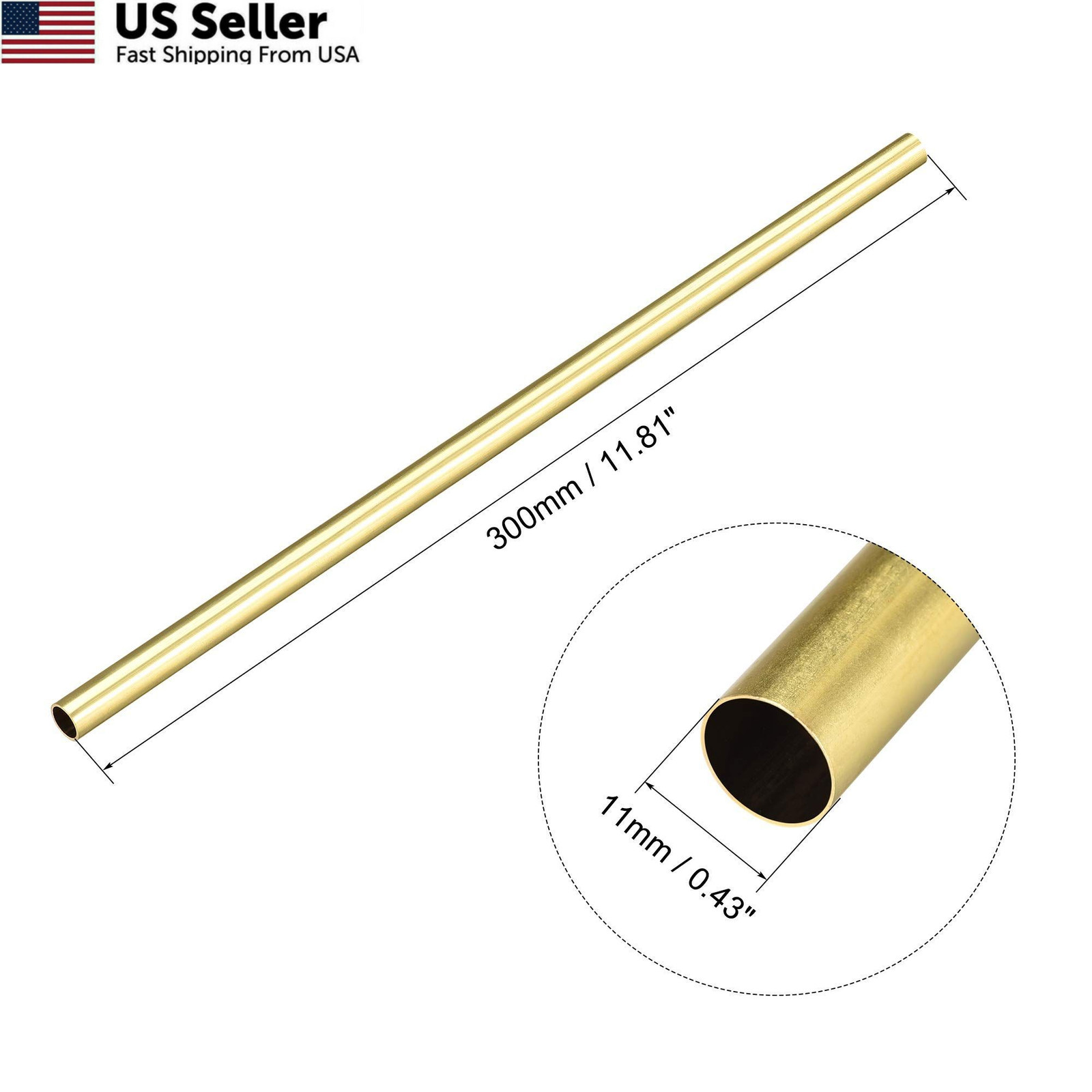 uxcell Brass Round Tube 300mm Length 11mm OD 0.2mm Wall x 0.2mm,