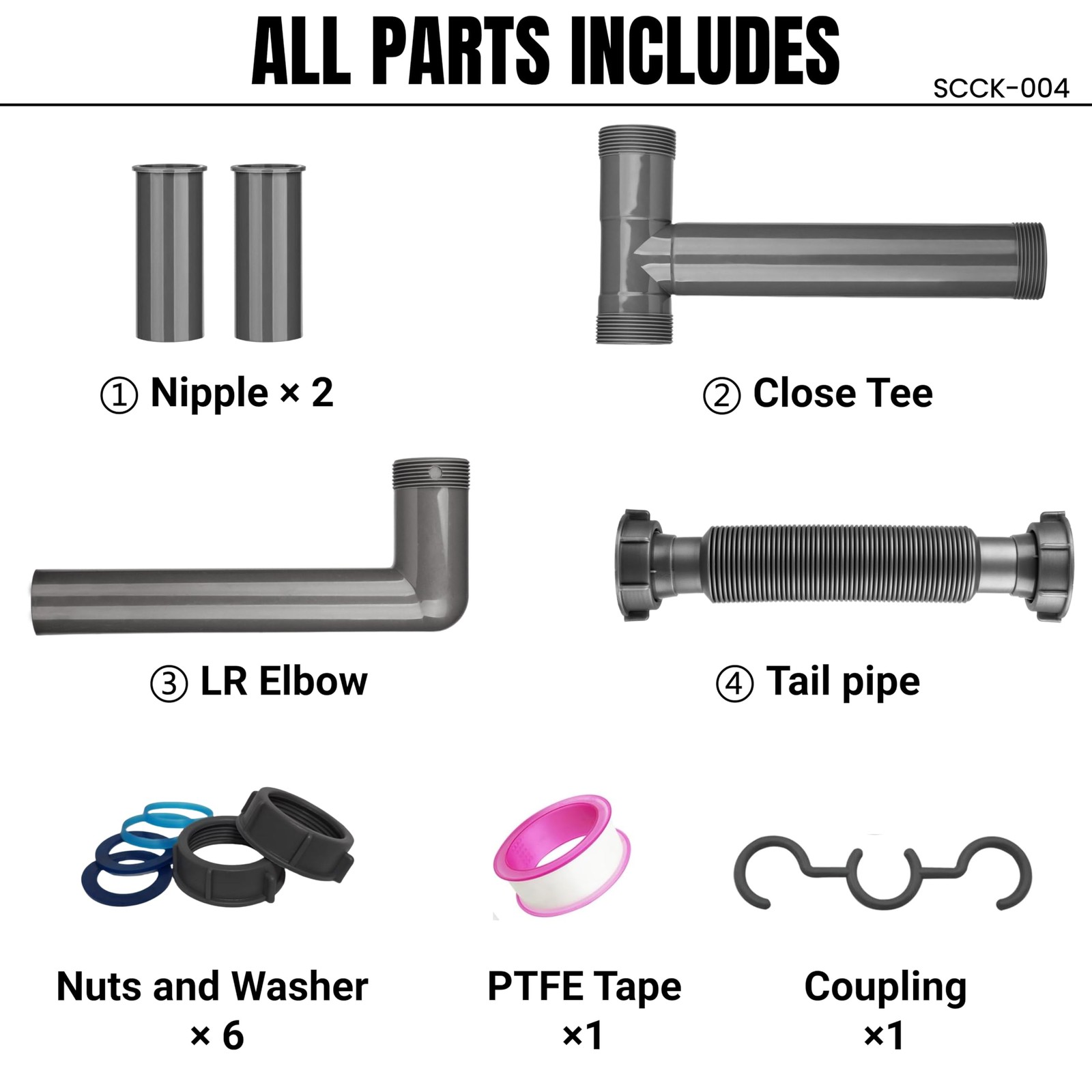Double Bowl Kitchen Sink Drain Kit – End Outlet Waste for 1-1/2 Inch Gray