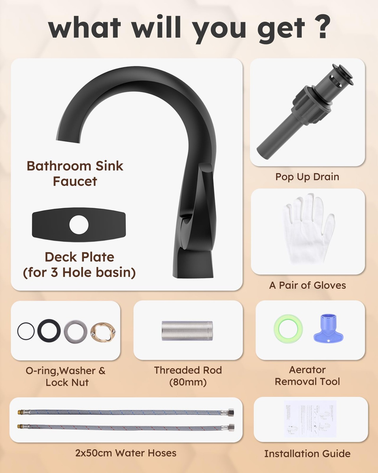 WOWOW Single Handle Bathroom Faucet, Matte Black, 1 Hole, High Arc, Pop Black