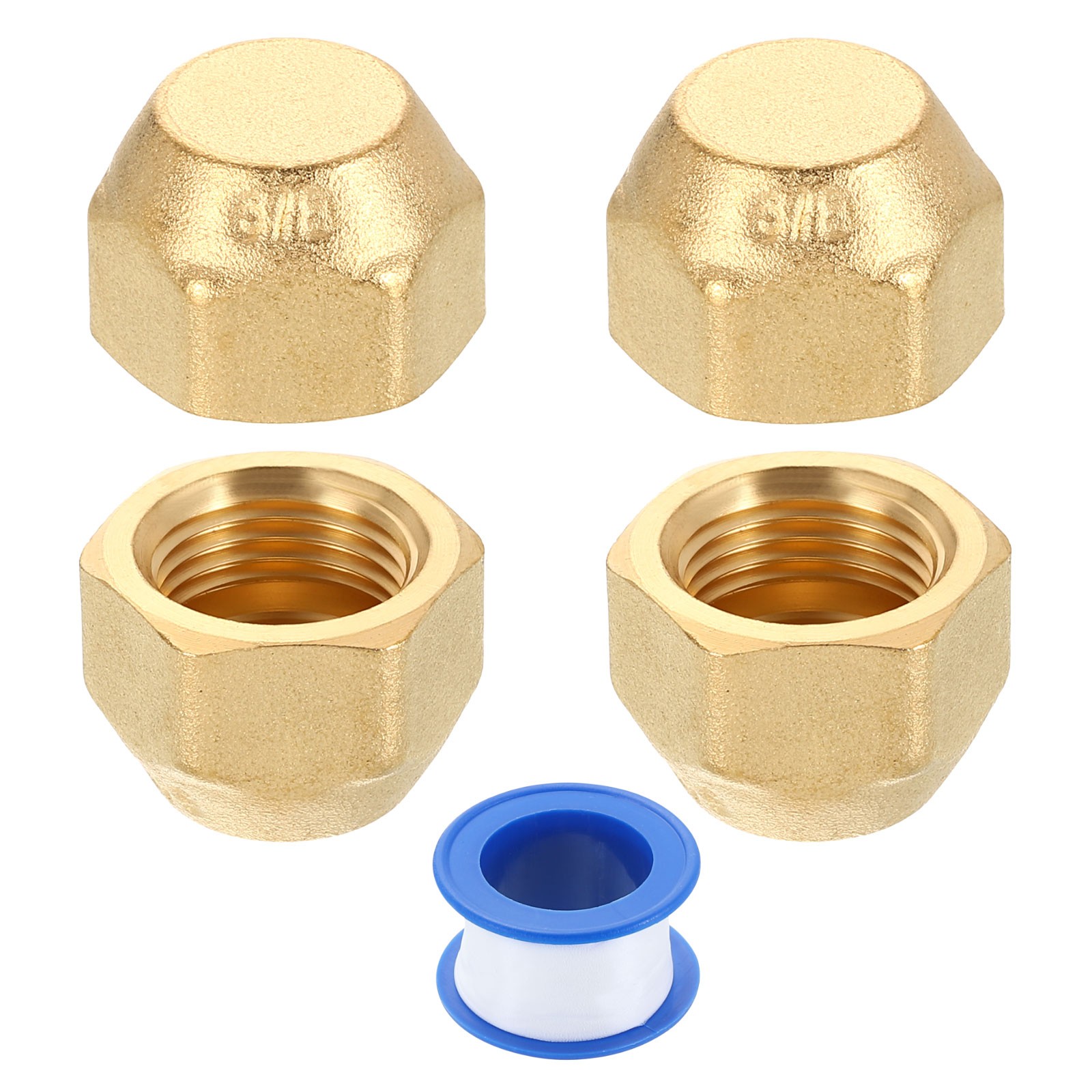 4Pcs 3/8″ Tube OD Brass Flare Cap 5/8″-18 UNF Female Thread SAE Pipe Fitting]